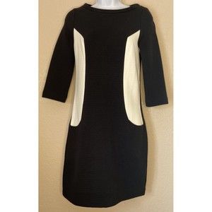 Boden Ottoman Women's Shift Ribbed 3/4 Sleeve Black Ivory Dress Size 2R EUC